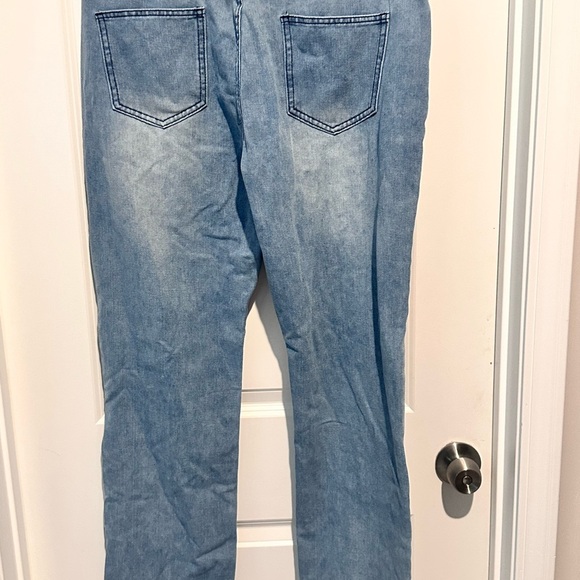 MISSLOOK Blue Straight Leg Jeans with Floral Embellishments - Picture 3 of 4